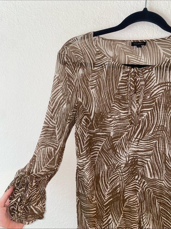 Talbots Tops - 🎈Talbots brown & white sheer palm leaf print blouse with tie-sleeve details!